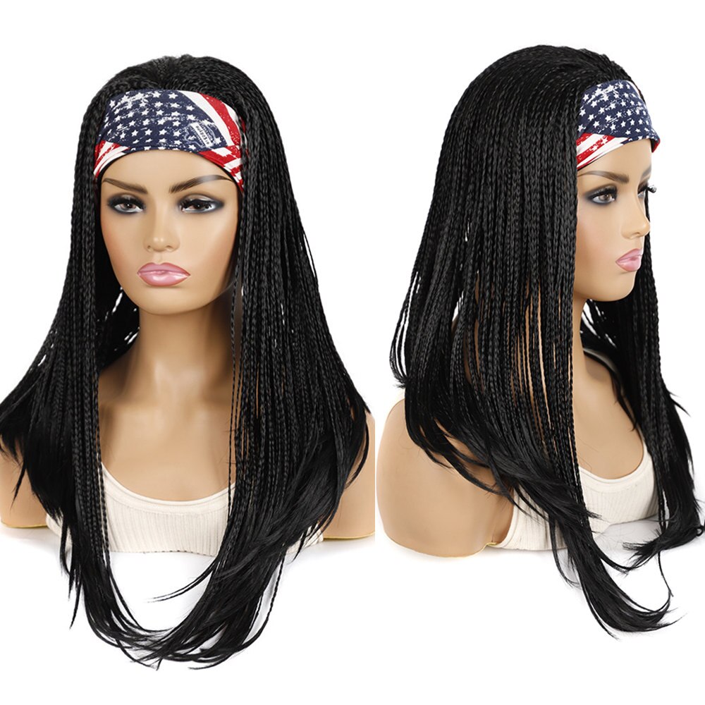 GURUILAGU Braided Wigs For Black Women Synthetic Wig Female Perruque Tresse Africaine Gray/613/Black Headband Wig 2 Headbands