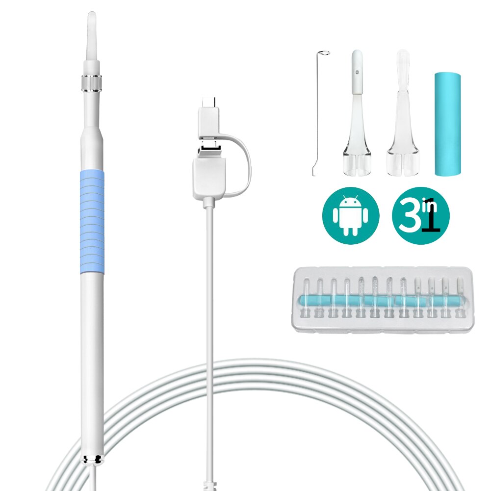 Ear Cleaning Endoscope 3 In1 USB HD Visual Ear Spoon 5.5mm Mini Camera Android PC Ear Pick Otoscope Borescope Tool Health Care: White / 720P