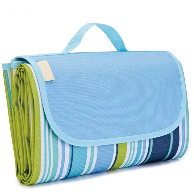 Waterproof Tide Pocket Beach Blanket Folding Camping Mat Mattress Portable Lightweight Mat Outdoor Picnic Mat Beach Beach Mat: Blue bar / 145x80cm