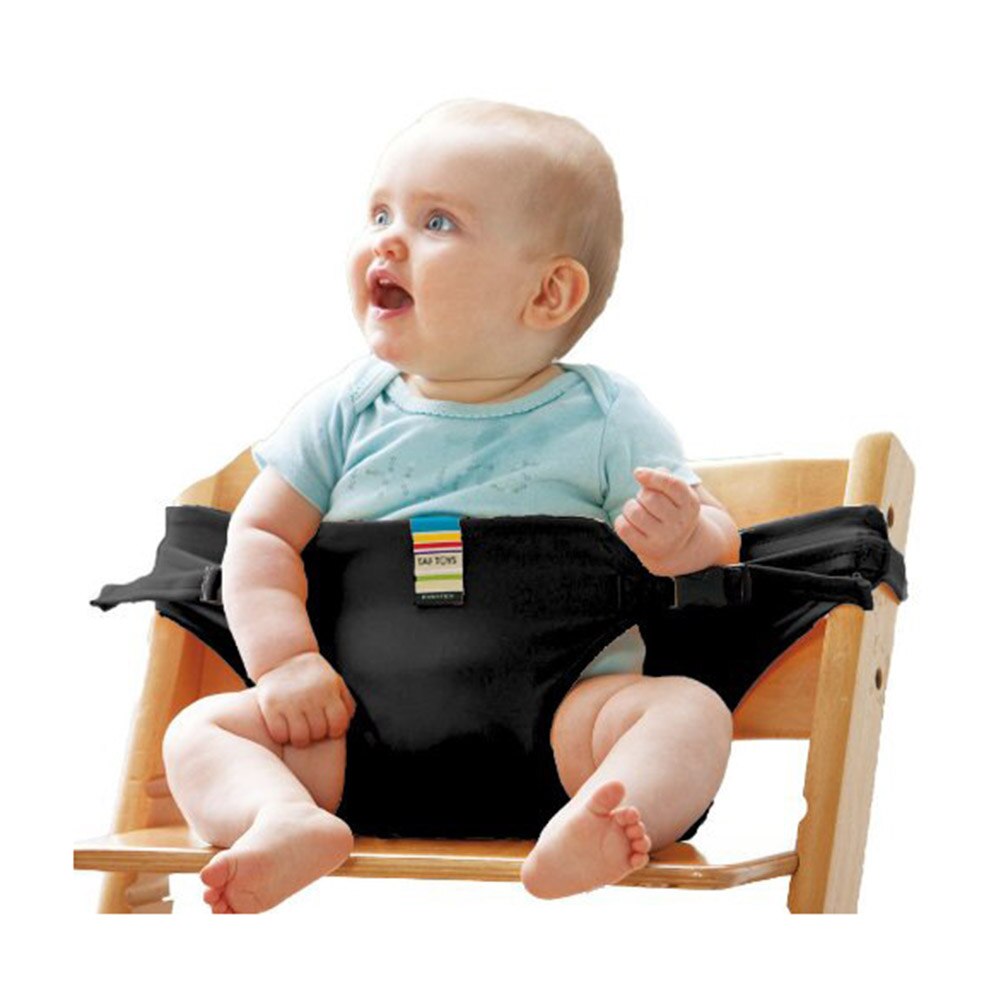 Rejse sammenfoldelig baby spisestue frokost stol baby fodring bælte spædbarn sikkerhed foran hold sikkerhedssele vaskbar baby sikkerhedssele til barn: Sort