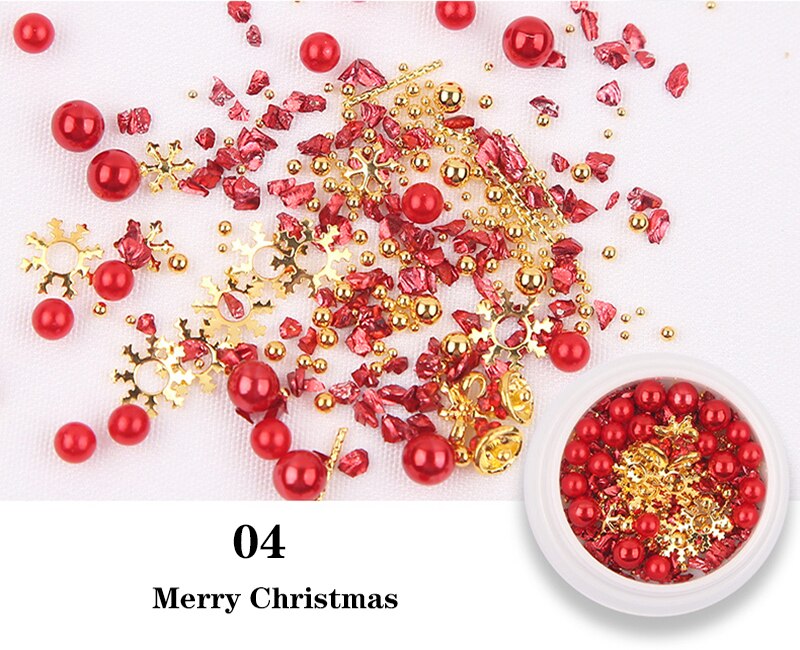 1 Box Xmas Nail Art Decoraties Strass Lichtmetalen Glitter Pailletten Gemengde Kerst Nagels Tips 3D Sieraden Decoratie Decors: 04