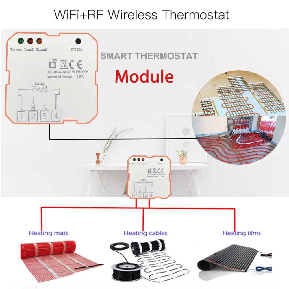 Wireless WIFI & RF Module 16A Receiver. Programmable Thermostat for ,Electric Heating Thermostat Water Floor Heating,