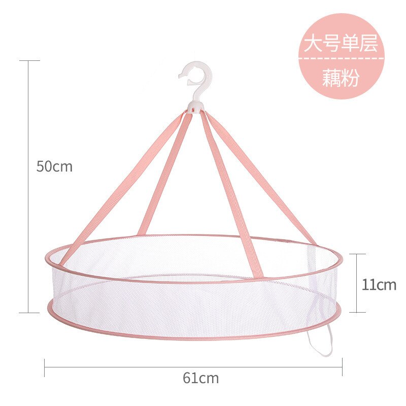 Clothes Drying Basket Hanging Sweater Net Mesh Pink Pocket Retractable Anti-Deformation Rack Socks Drying Bag Laundry Storage: single layer L