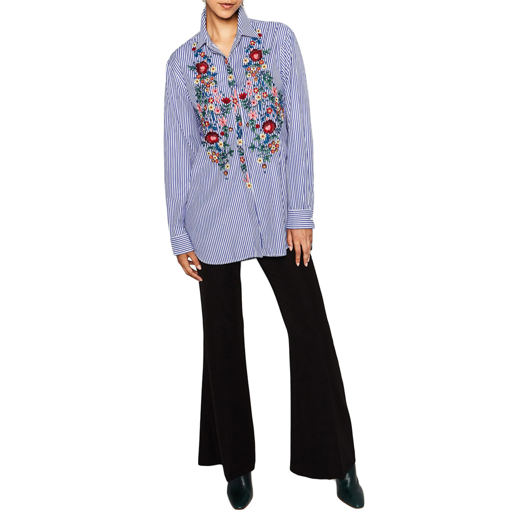 Chemise Femme Rose Florale À Manches Longues M