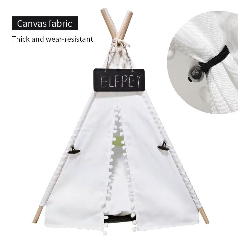 Casa tipi portátil para mascotas, tienda de campaña con cojín grueso y pizarra para interiores, casas modernas para cachorros y gatitos: canvas 03