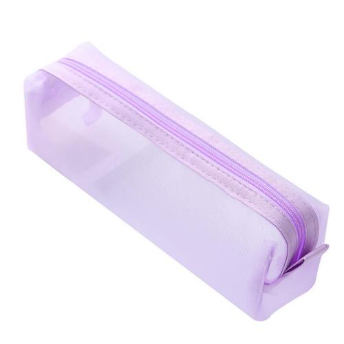 Solid Color Pencil Case Zipper Transparent Mesh Pencil Case Pen Storage Bag Student material escolar пенал школьный: Purple