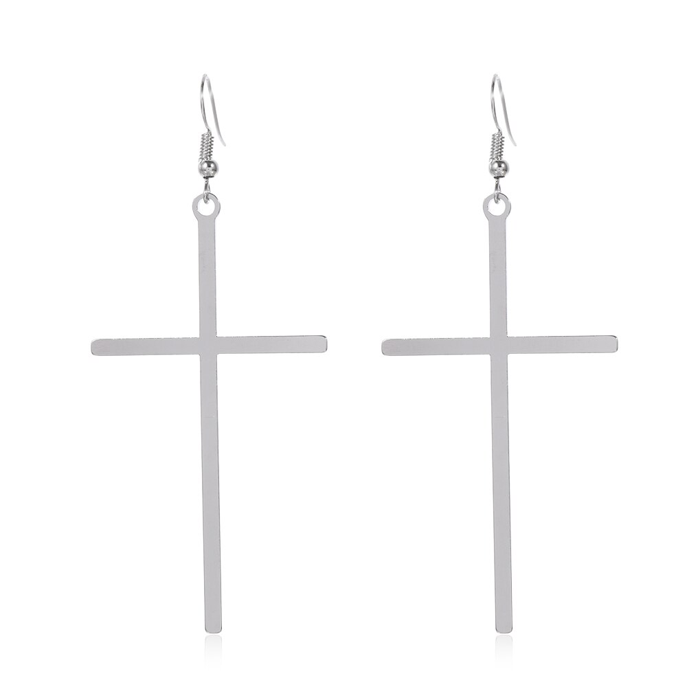 Pendientes colgantes de cruz grande para mujer, pendientes de gota de Color dorado, joyería étnica, Cruz Punk Rock, pendiente exagerado