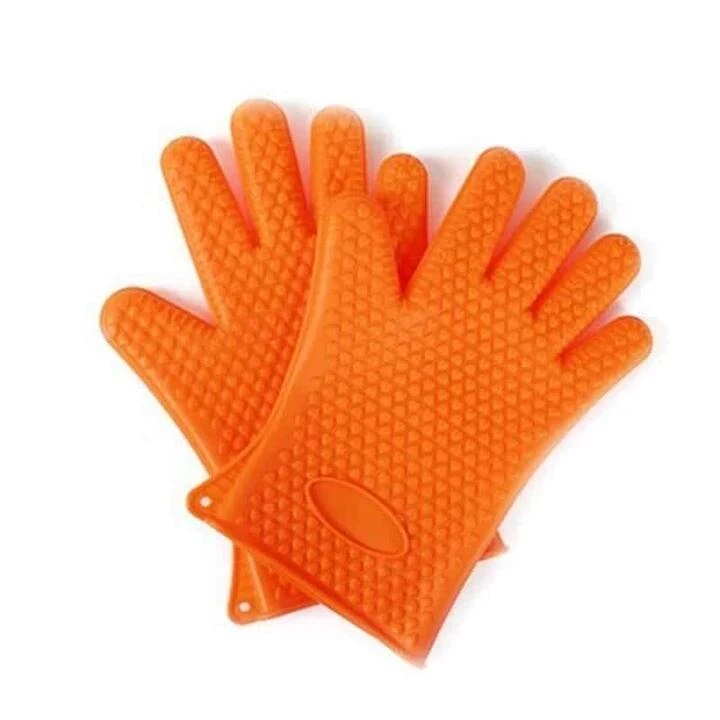 Varmebestandige handsker ovn handske varmebestandig silikone ovn handske tyk madlavning køkken grill handske køkken: Orange