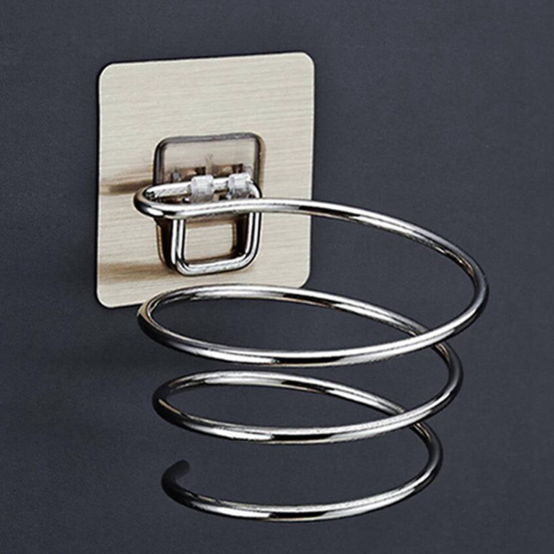 Hair Dryer Holder Blower Organizer Adhesive Wall Mounted Nail Free No Drilling Stainless Steel Spiral Stand Storage For Bathroom: WHITE