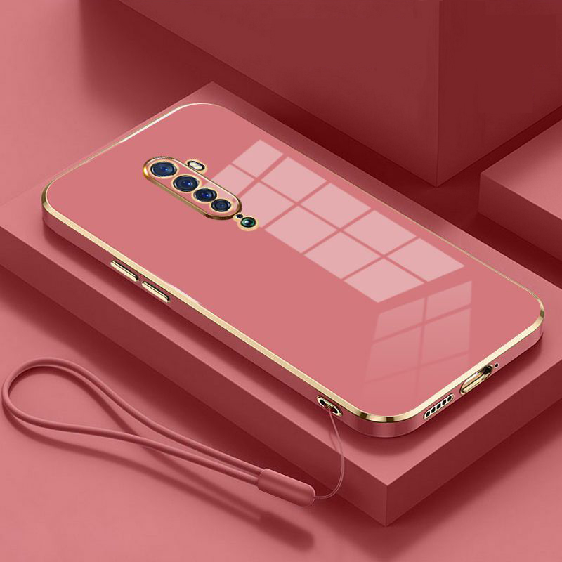 Pour OPPO Reno2 F étui oppo Reno2z coque de téléphone Oppo Reno 2 étui CPH1989 CPH1907 couverture de luxe placage carré antichoc couverture arrière: Microfibre / Violet Rose