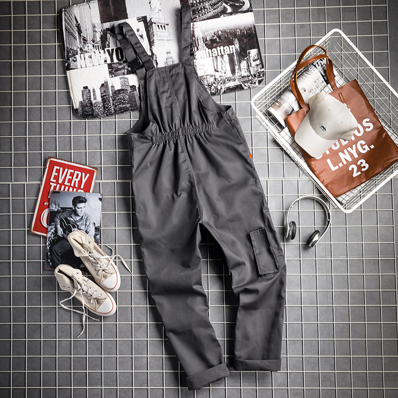 Korean Straight Supender One Piece Mens Overcalls Harajuka Loose Plus Size S-4XL Casual Full Length Pants Streetwear