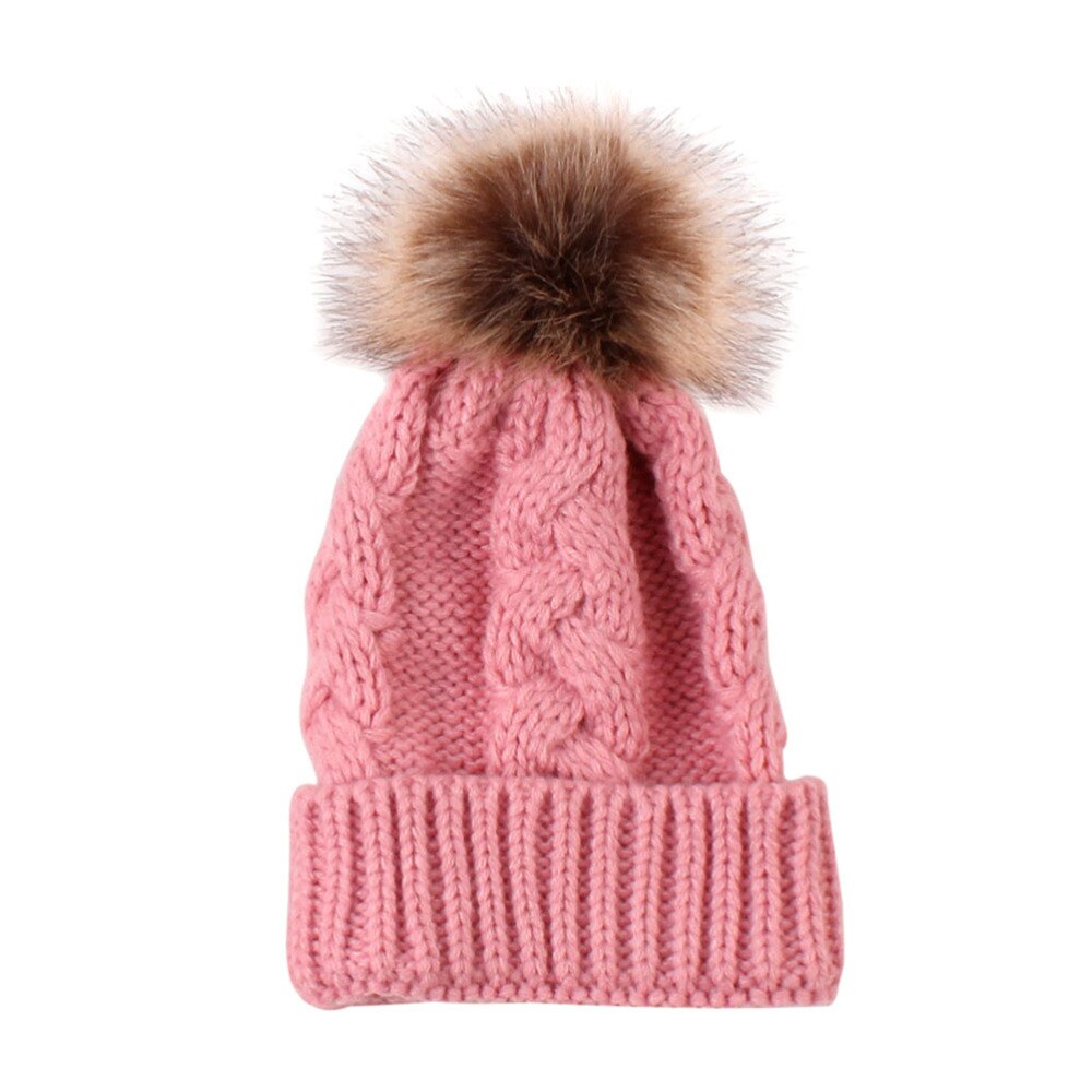 Winter Warm Gebreide Muts Schattige Kinderen Hoed Baby Haak Beanie Cap Acryl Fiber Hat (Zwart): Pink