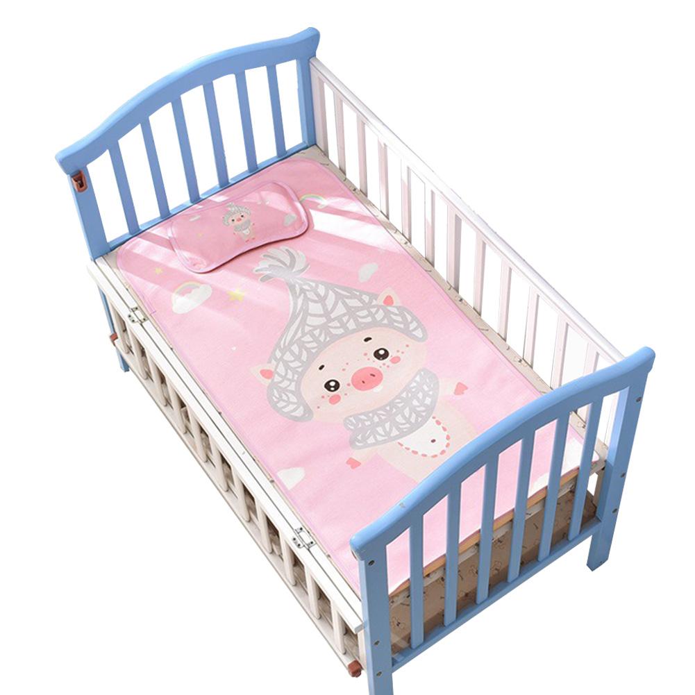 Baby Cartoon Cool Mat Ice Silk Mat With Pillow Set Air Conditioning Sleeping Mattress Summer Baby Falling Asleep: Pink