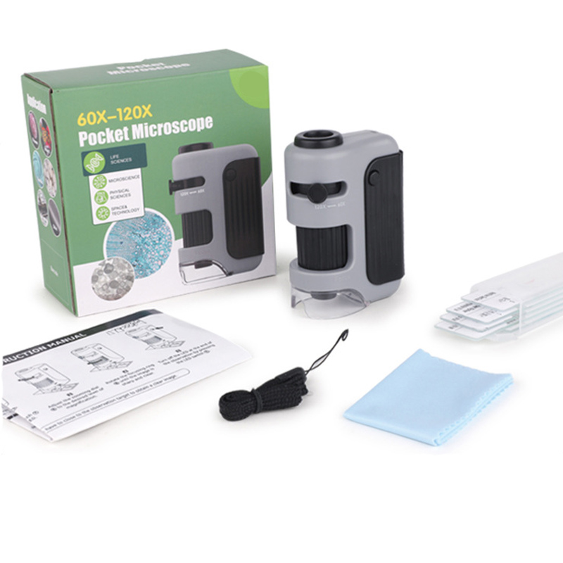 60-120X Portable microscope Outdoor handheld zoom microscope Non spherical optical lens Equipped with LED lights and UV lights A