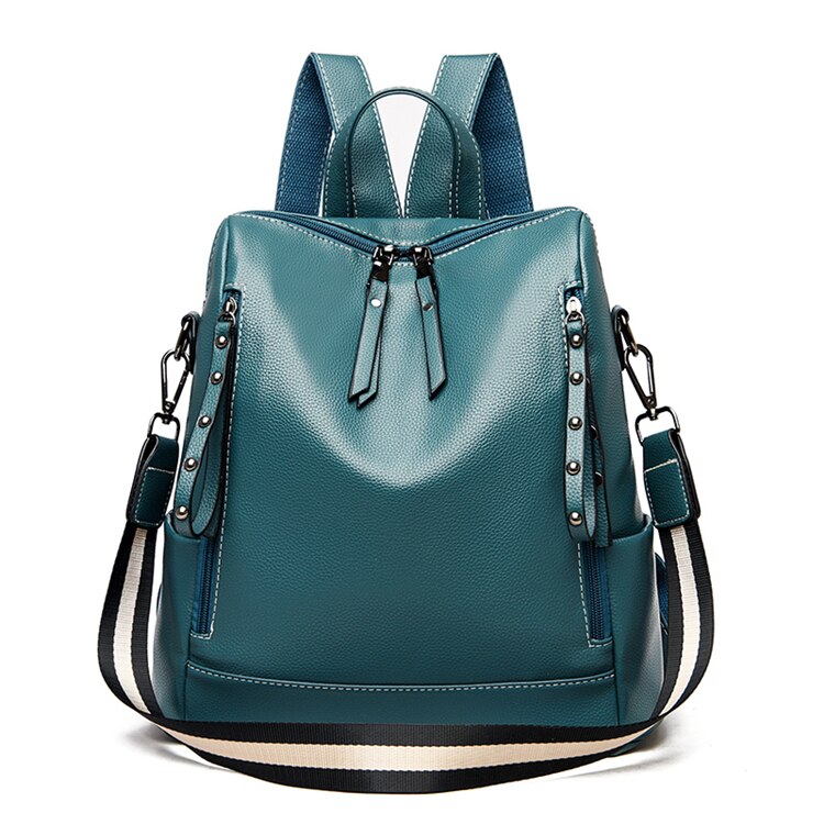 The women backpack soft leather backpack women shoulder bags high capacity school bag for lady travel backpacks: Blue