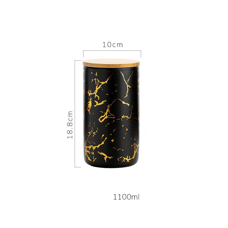 Nordic Black White Ceramic Jars Golden Stroke Matte Storage Suger Jar Coffee Cereal Dispenser Sealed Jar Kitchen Canister Sets: B-10x10x18.8cm