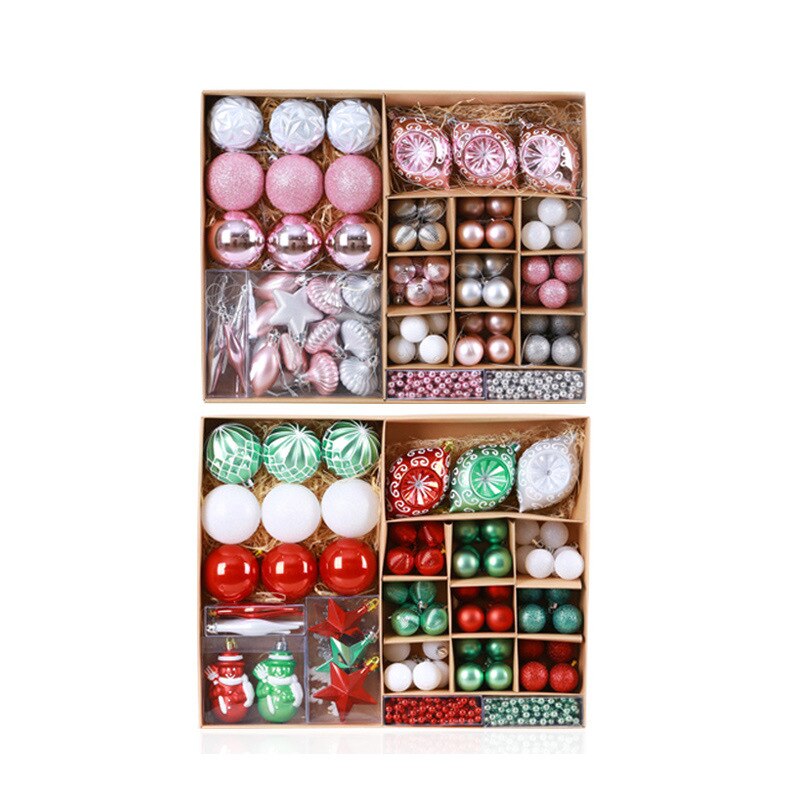 90 Stks/set Kerstballen Met Boom Top Sparkle Sterren Opknoping Bal Kerstballen Sneeuwvlok Kerstboom Decoratie Ballen Ornament