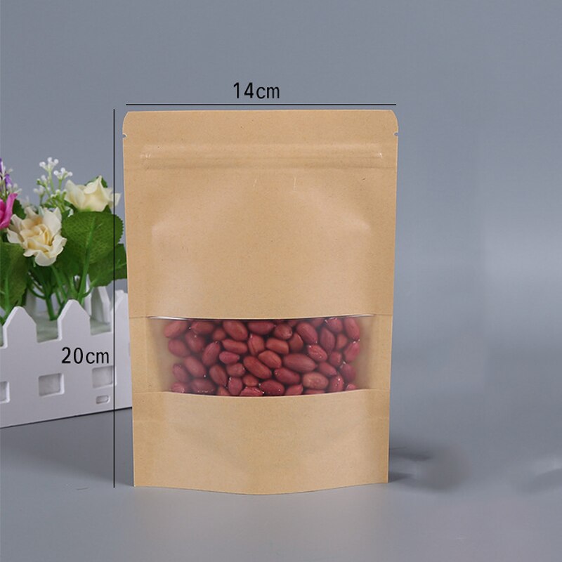 1PC Kraft Paper Round Angle Open Plastic Seal Package Bags Dried Fruit Nuts Retail Food Storage Bags 11 Size: 04