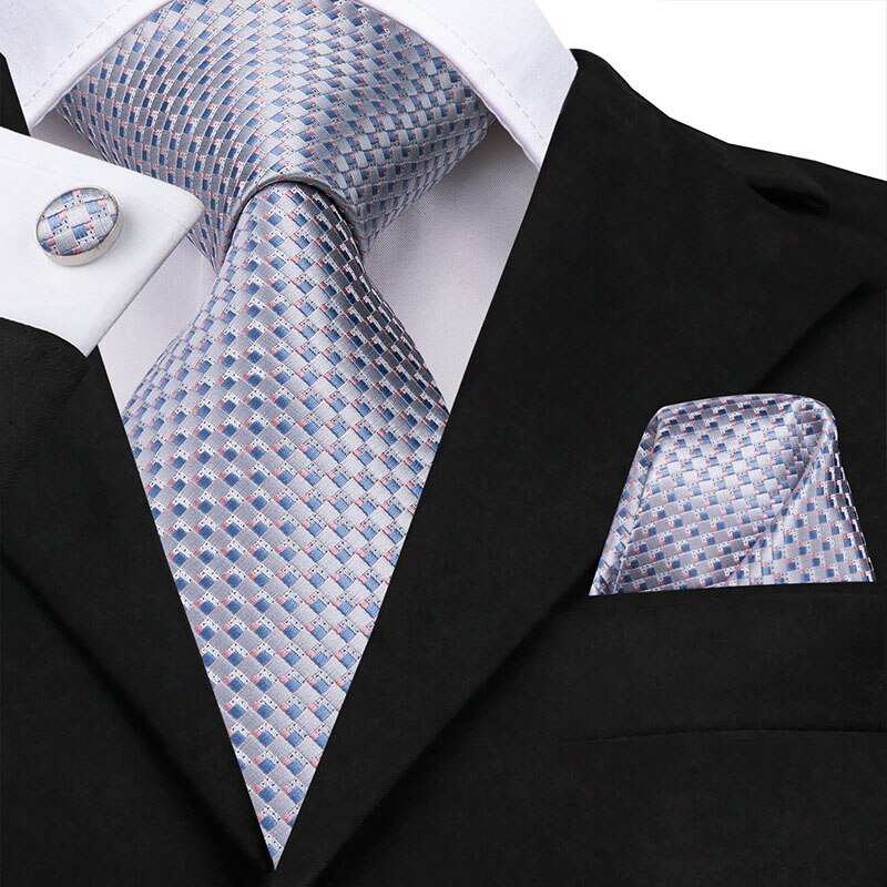 Hi-Tie, nueva corbata gris clásica para hombres, tela de seda Jacquard, juego de gemelos y pañuelo tejido para hombres, de , corbatas de seda SN-1466