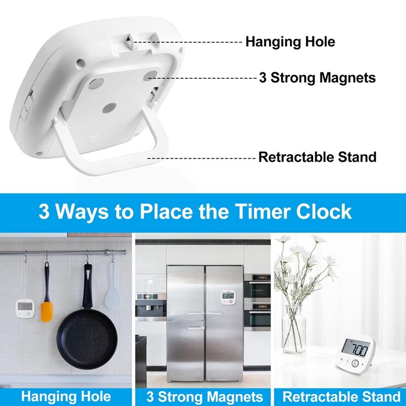 Digital Timer with Alarm Clock Countdown Kitchen Cooking Timer Big Digits Magnetic, Stand, Hang for Baking Teacher Study