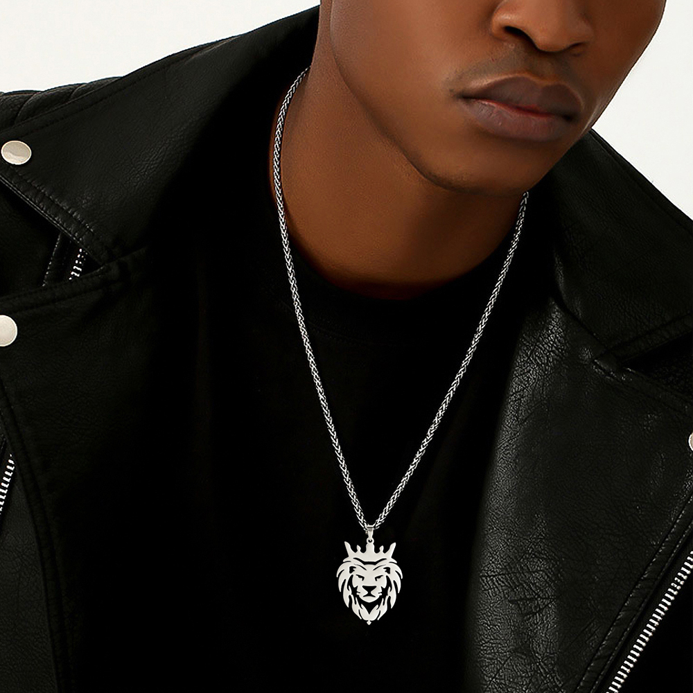 Skyrim ours loup tigre léopard chien Lion Animal pendentif collier en acier inoxydable boîte de déclaration chaîne mâle hommes colliers bijoux