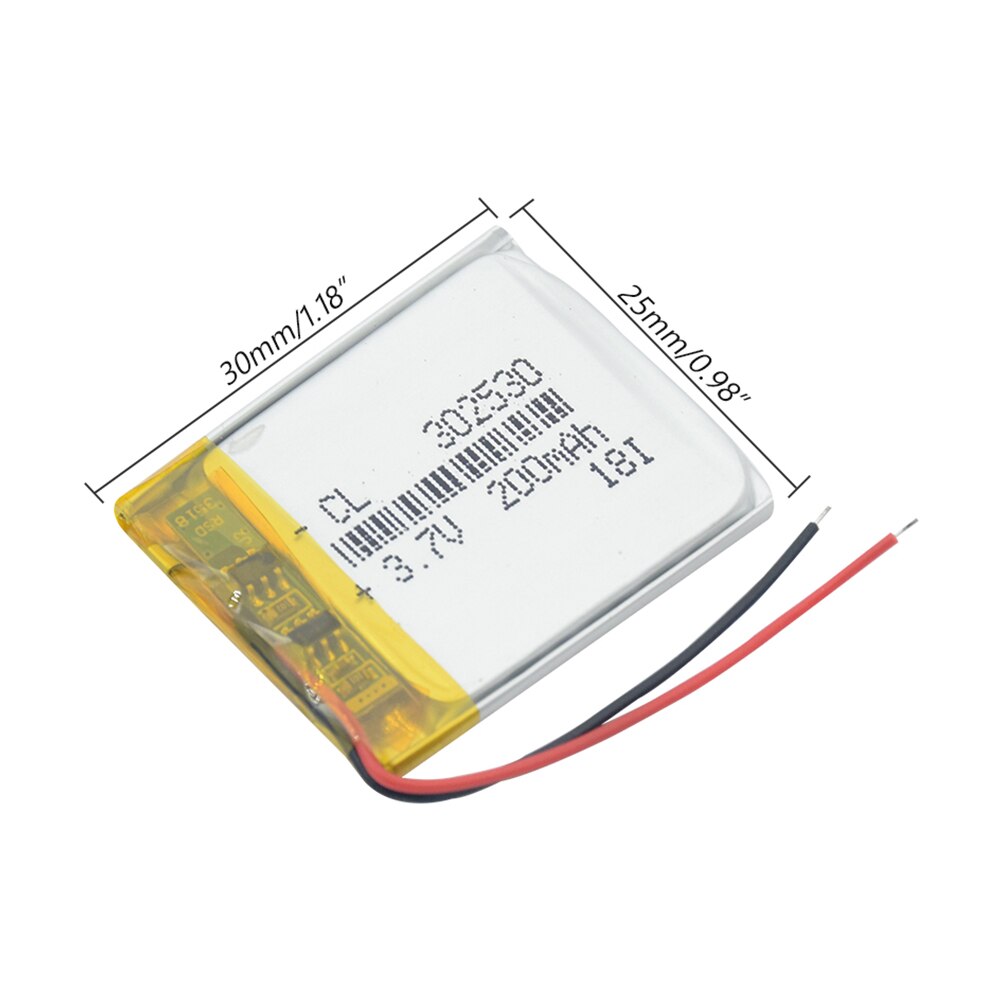 Batteria ricaricabile ai polimeri di litio agli ioni di litio ricaricabile da 3.7V volt 302530 200mAh da 2 pezzi