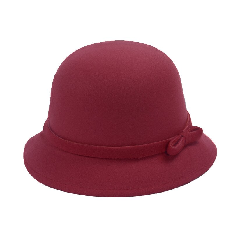 Sombrero de lana de fieltro plegable con ala para mujer, sombreros flexibles de pesca con lazo femenino, protección solar,: Dark red