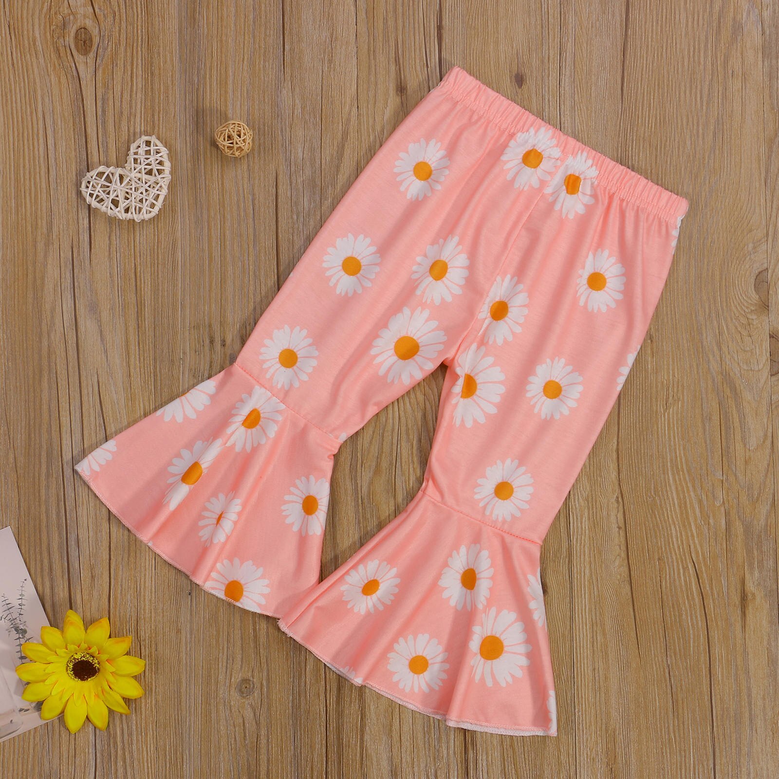 Pantalones acampanados para niñas pequeñas, pantalones con estampado de Margarita, cintura elástica, Fondo de campana, 0-3T