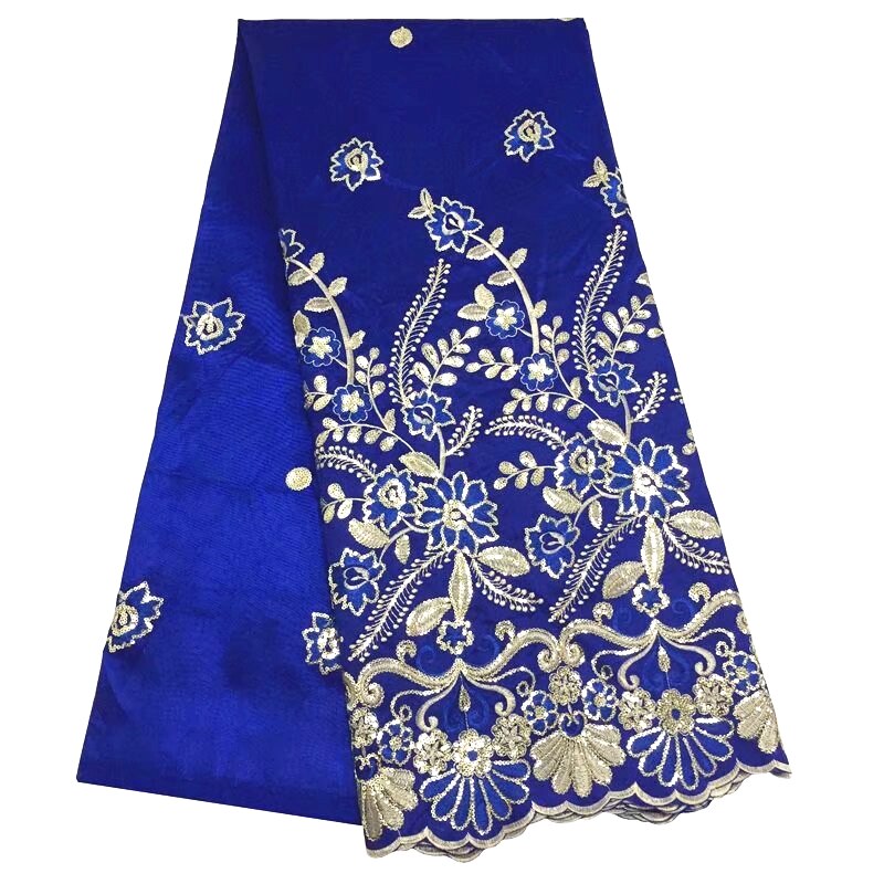 Tissu africain George en soie, tissu en dentelle George, bleu royal, matériel de couture, 5yards