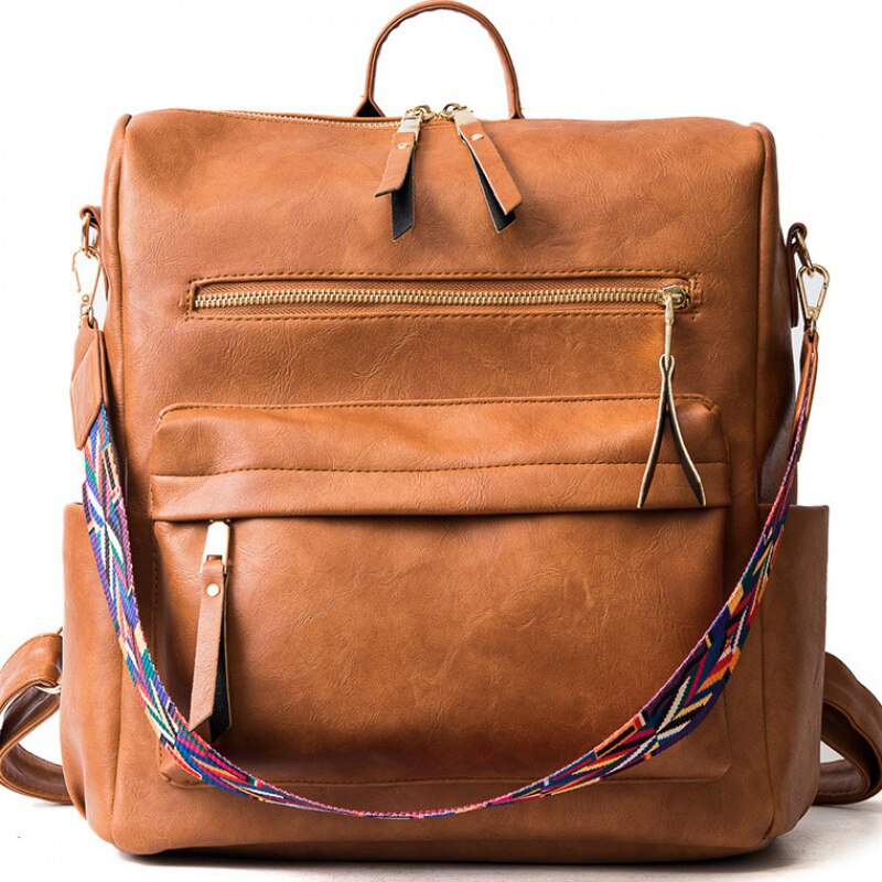 Retro grote rugzak voor dames pu leren rugzak dames knapzak reisrugzakken schouder schooltassen mochila rugzak: Bruin