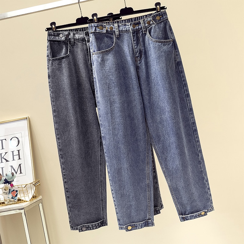 Jean ample taille haute pour femme, pantalon sarouel en Denim, longueur cheville, 100kg, automne