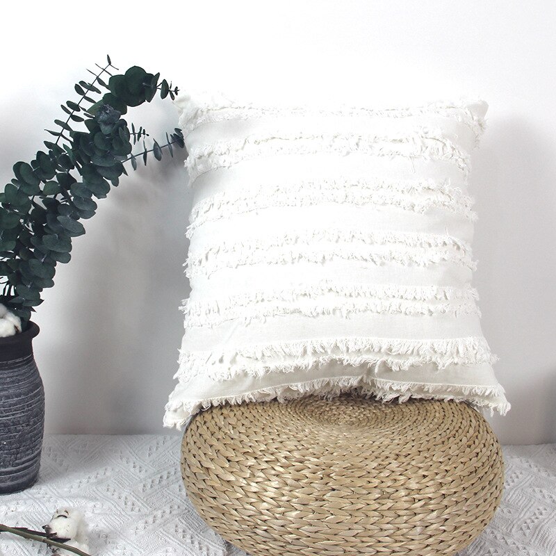 Katoen Linnen Kussensloop Kwastje Jacquard Fijne Steek Perfecte Afwerking Woonkamer Sofa Auto Decoratieve Thuis Kussens