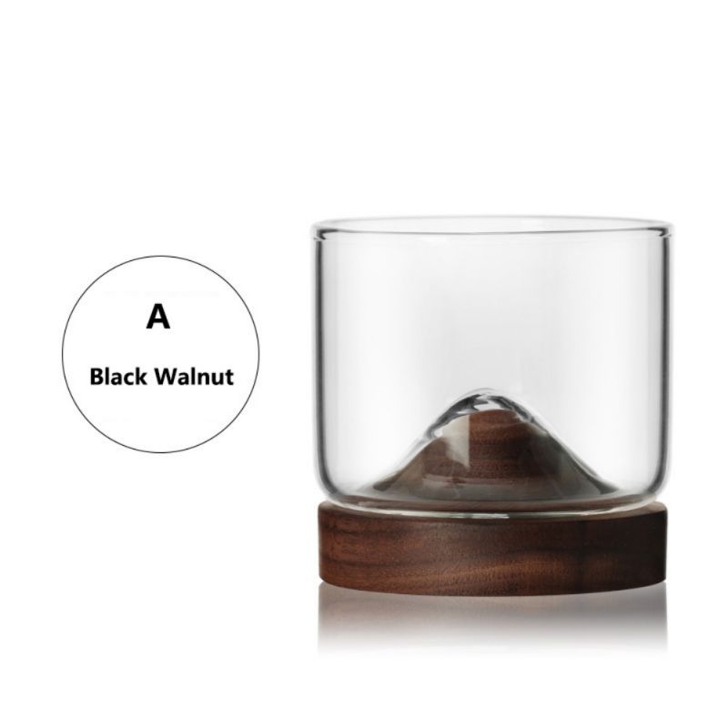 Old Fashioned Glass Irish Whiskey Glass Set Small Mountain with Wooden Base Unique Whiskey Bourbon Scotch Lover: Black walnut