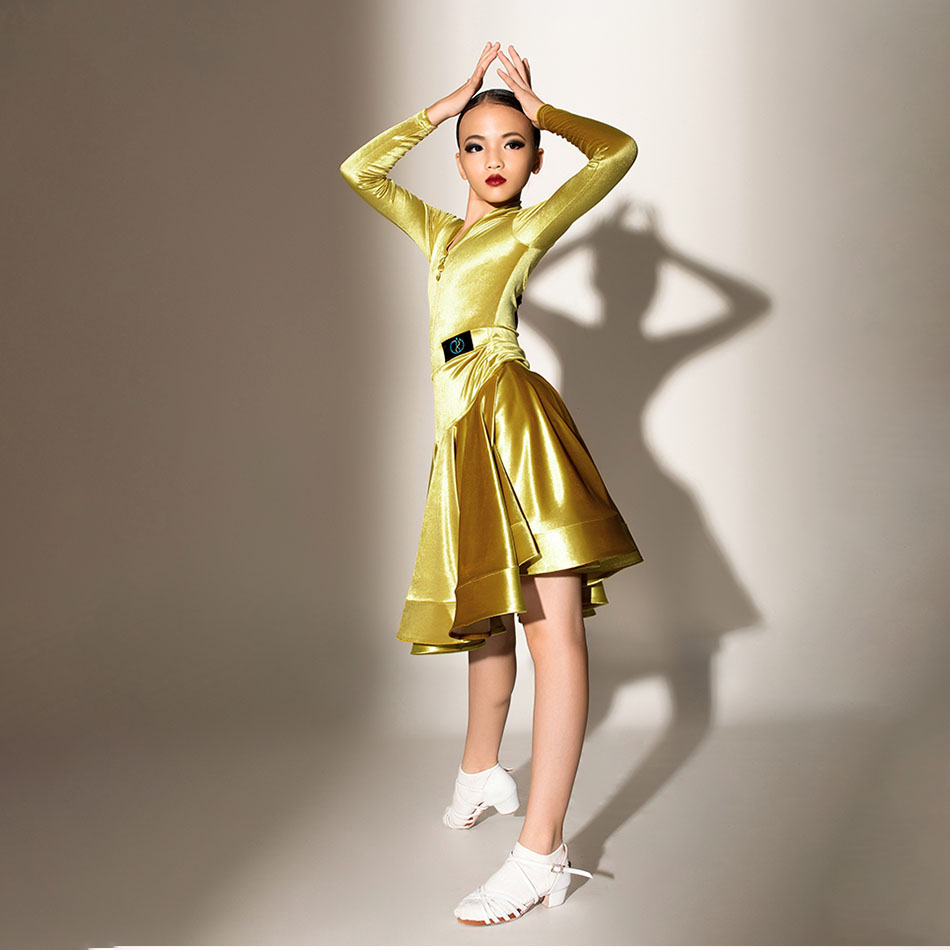 Winter G3583 Kids Latino Dance Dress Child Girls Velvet Dance Skirts Ballroom Cha Cha Rumba Standard Costume