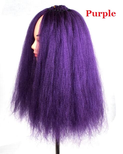 Extensions capillaires brésiliennes synthétiques sans cheveux gris pré-boucle, au Crochet, 18 pouces: # Violet