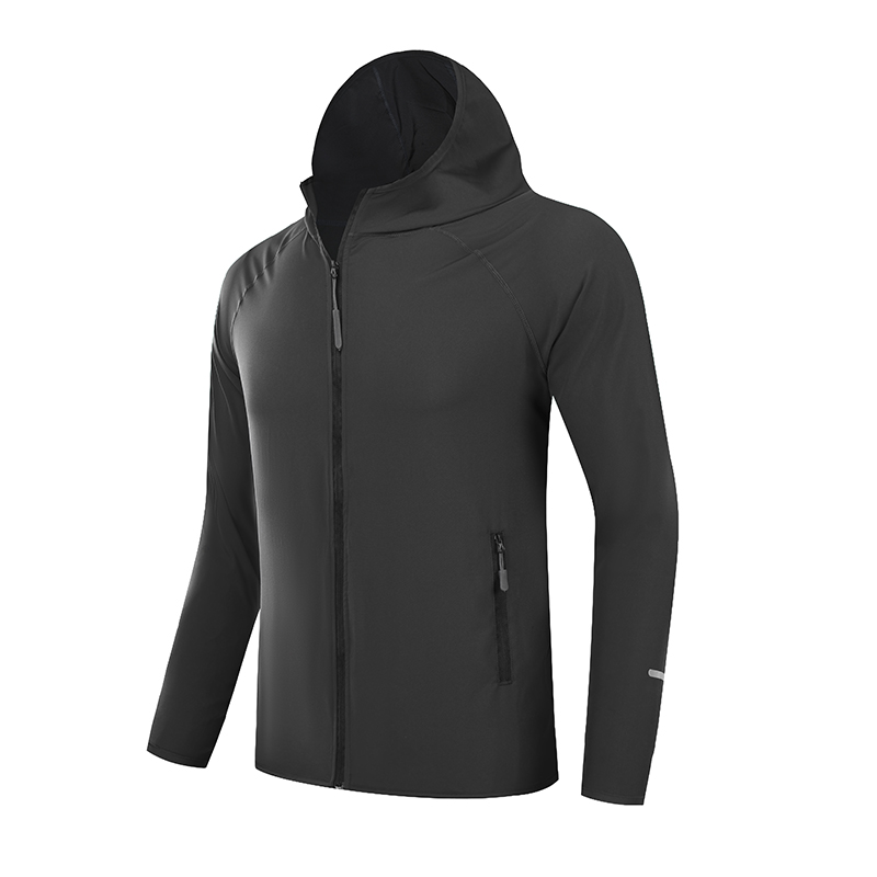 Laufjacke, reflektierend, für Höhle Sommer, schnell trocknend, für Fitnessstudio, mit Kapuze, Joggen, Sonnenschutz, Angeln, draussen, Wandern, atmungsaktiv, dünne Jacken: XXL / Blau