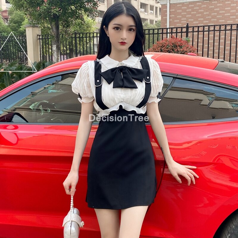 Escuela Japonesa uniforme de niña traje blanco t camisa top falda cosplay coreano niñas estudiantes disfraces cosplay para chicas: color2 one set / L