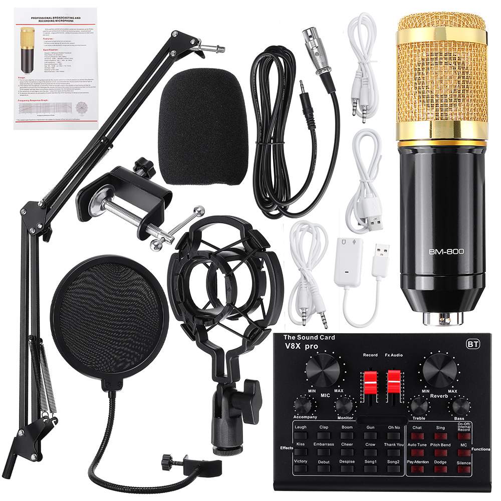 Professionele Microfone Bm 800 Karaoke Microfoon Condensator Microfoon Kits Bundel Microfoon Voor Computer Studio Recording: black gold
