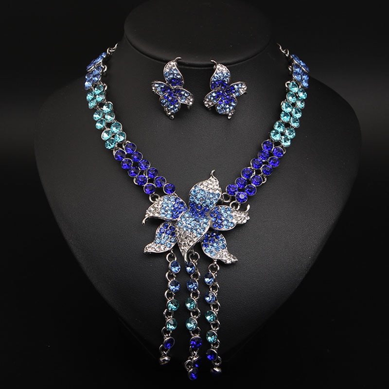 2022 Top Mode Bruiloft Ketting Oorbellen Set Bridal Bloem Luxe Sieraden Set