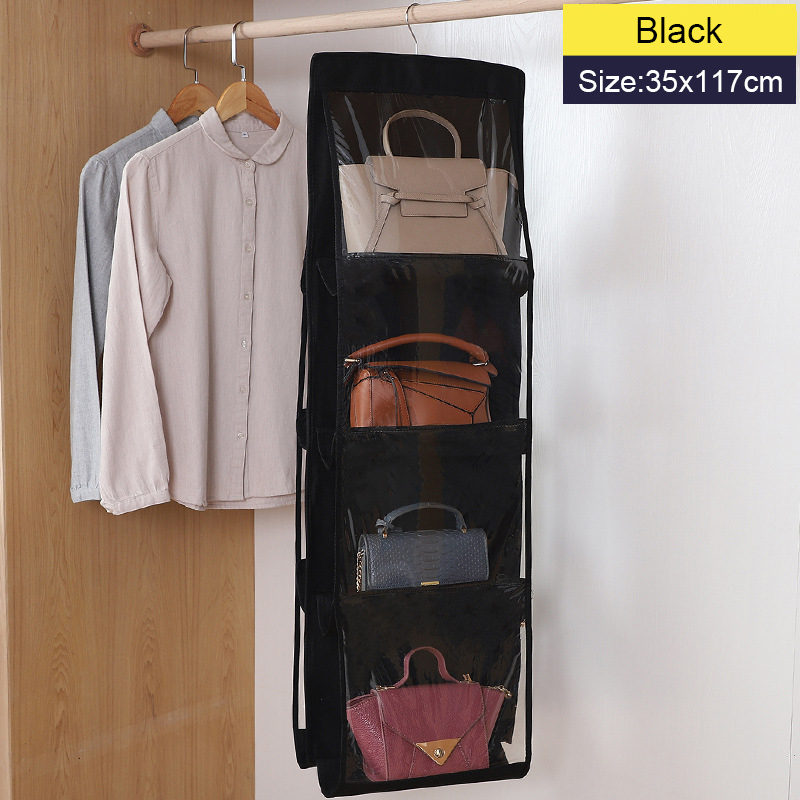 Handtaschenaufbewahrung, hängende Aufbewahrungstasche für Kleiderschrank, Schrank, Tür, Wand, transparent, staubdicht, mehrschichtig, faltbare Tasche, Organizer mit Aufhänger: YELLOW