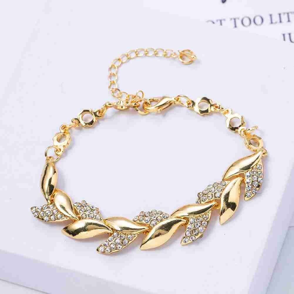 Gold Geflochtenen Blatt Armbänder Für Frauen Luxus Kristall Blatt Armbinde Hand Kette Für Braut Hochzeit Schmuck