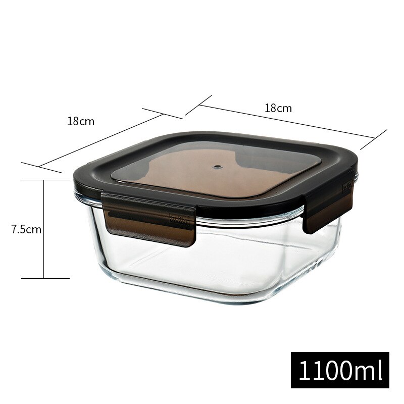 Glass Food Storage Container Microwave Oven Heating Fresh-Keeping Insulation Lunch Box With Cover Refrigerator Storage Box: 1100ml