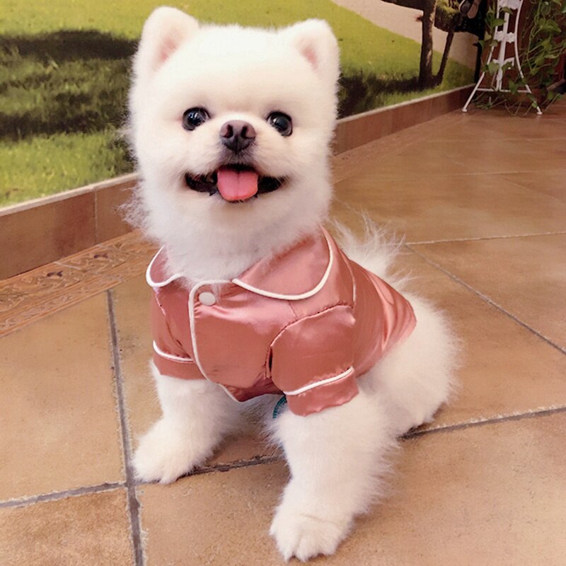 Hund pyjamas blød silke hund jumpsuit tøj kat hvalp skjorte kæledyr homewear pink sort kæledyr pyjamas m