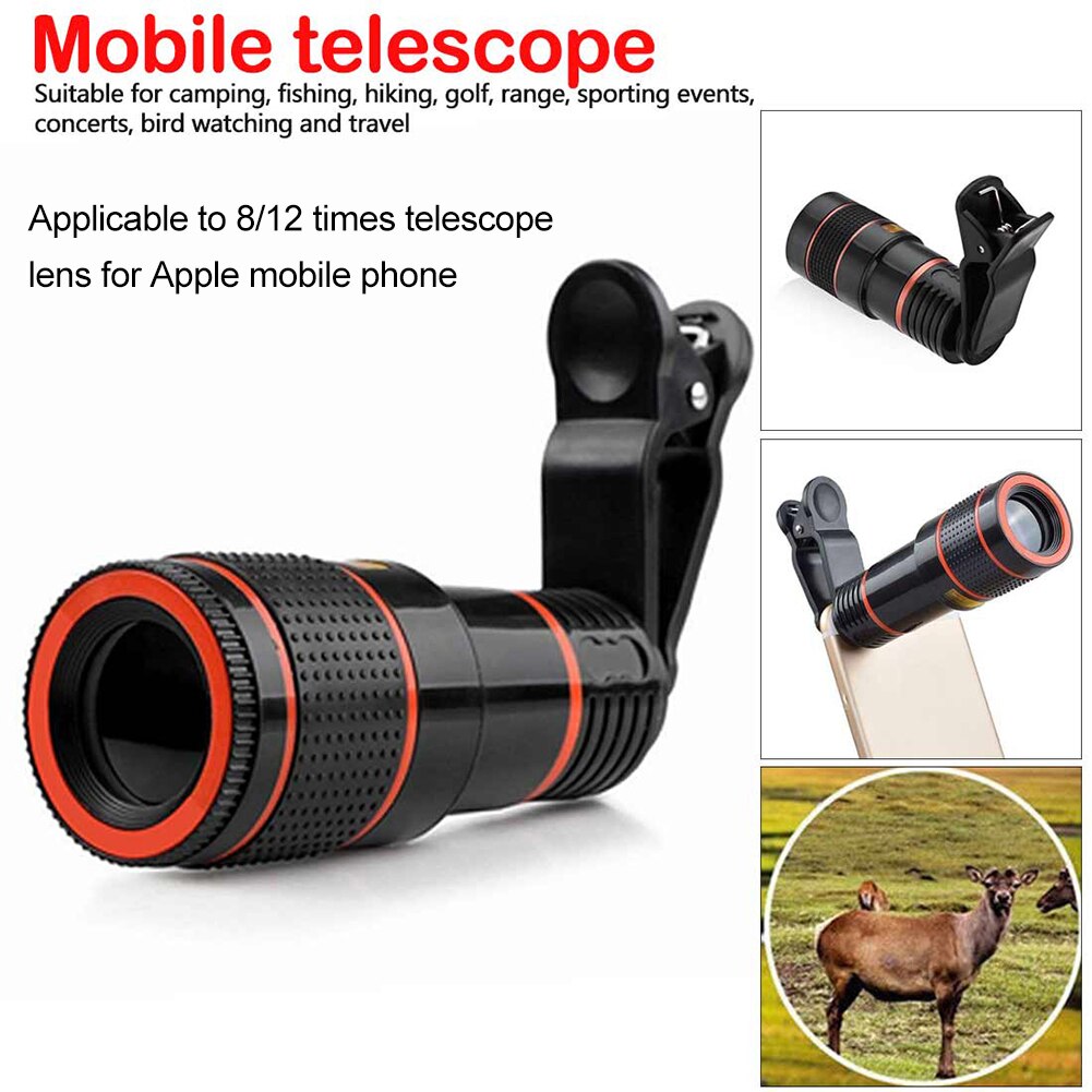 Voor Smartphone 8X 12X Mobiele Telefoon Camera Lens Telelens Externe Telescop Met Clip Met Universele Clip Universele