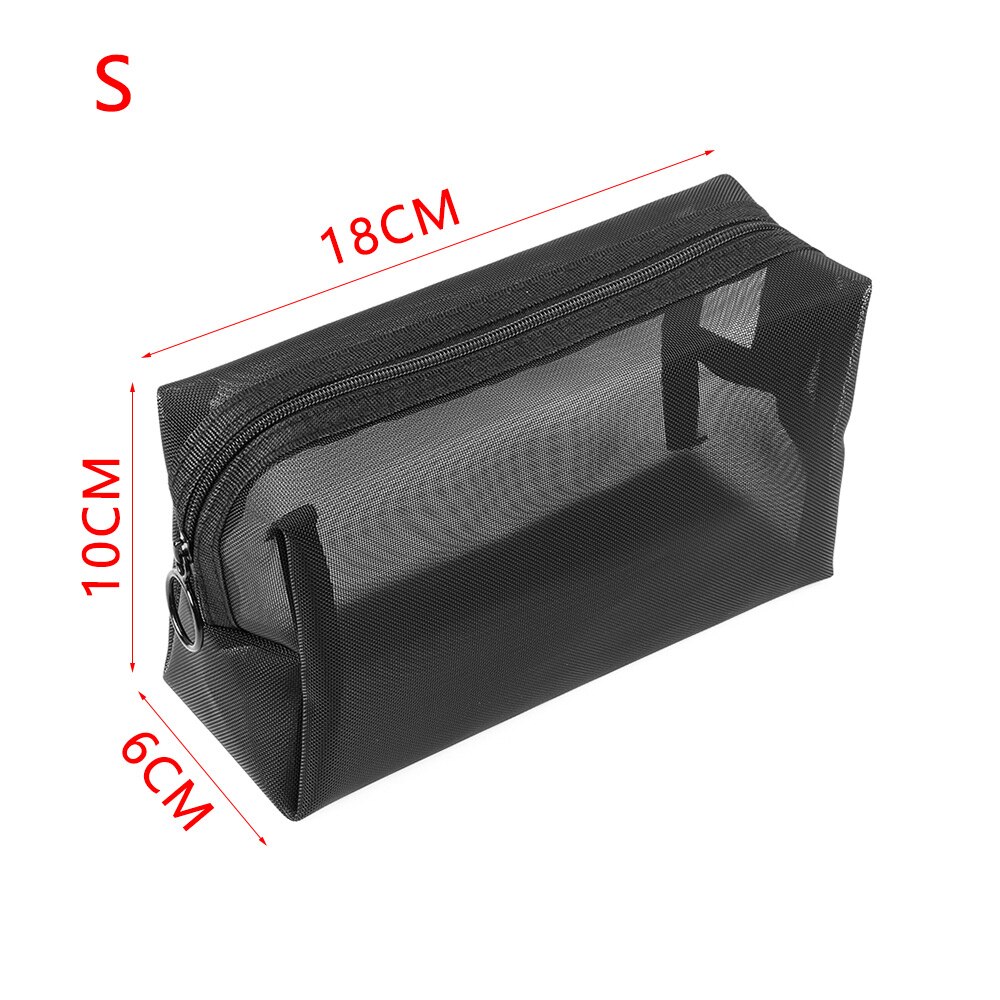 1Pcs Black Mesh Cosmetic Bag Zipper Makeup Bag For Women Wash Toiletry Bag Mesh Package Travel Organizer Storage Pencil Case: A-S