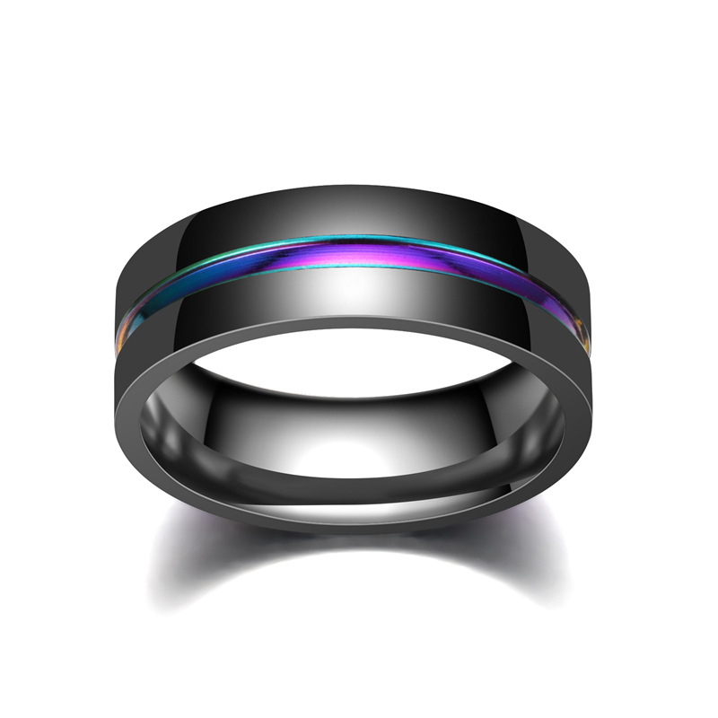 8Mm Zwart Titanium Ring Voor Mannen Jongens Eenvoudige Rvs Ringen Trendy Rainbow Groef Ringen Sieraden Accessoires