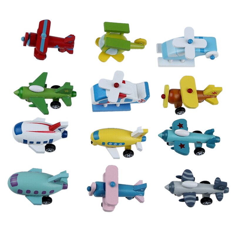 Set of 12 Wooden Airplane Model Educational Toys