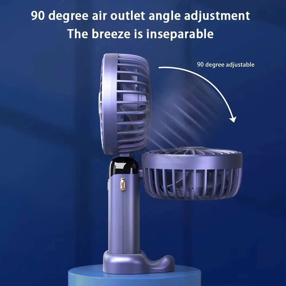 Mini ventilador de mano portátil, recargable por USB, plegable, para colgar en el cuello al aire libre, ventilador de refrigeración de 5 velocidades con soporte para teléfono y pantalla de visualización