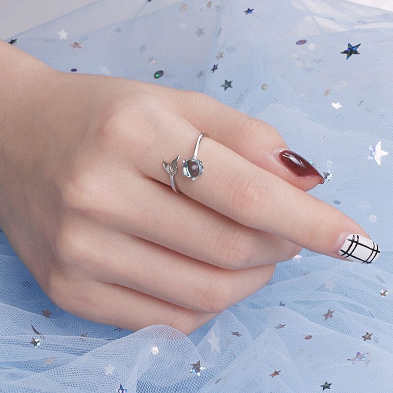 Japan En Zuid-korea Zilveren Kleur Blauw Crystal Mermaid Bubble Open Ringen Voor Vrouwen Creatieve Mode-sieraden Кольцо Женское
