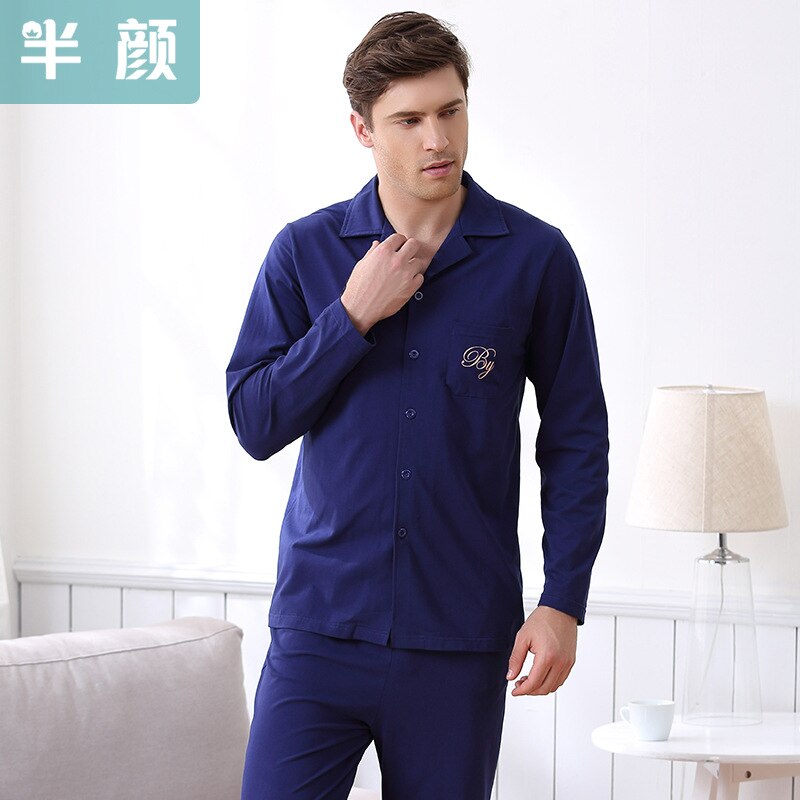 Herre pyjamas sæt forår og efterår herre pyjamas 100%  bomuld langærmet nattøj nattøj hjemmetøj: Xl